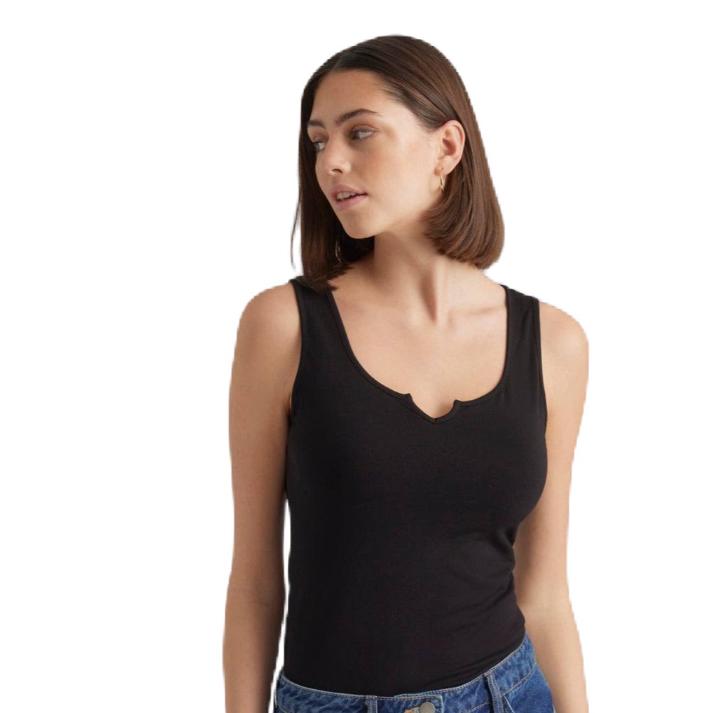 Greathe Black Ribbed Black Top With V Detail Size Nwot